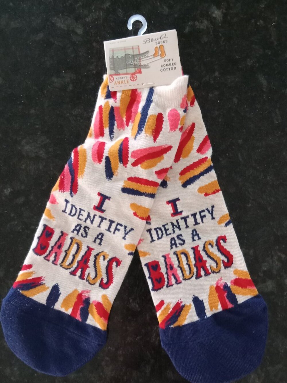 "BadAss" Combed Cotton Blend Blue Q Ankle Socks